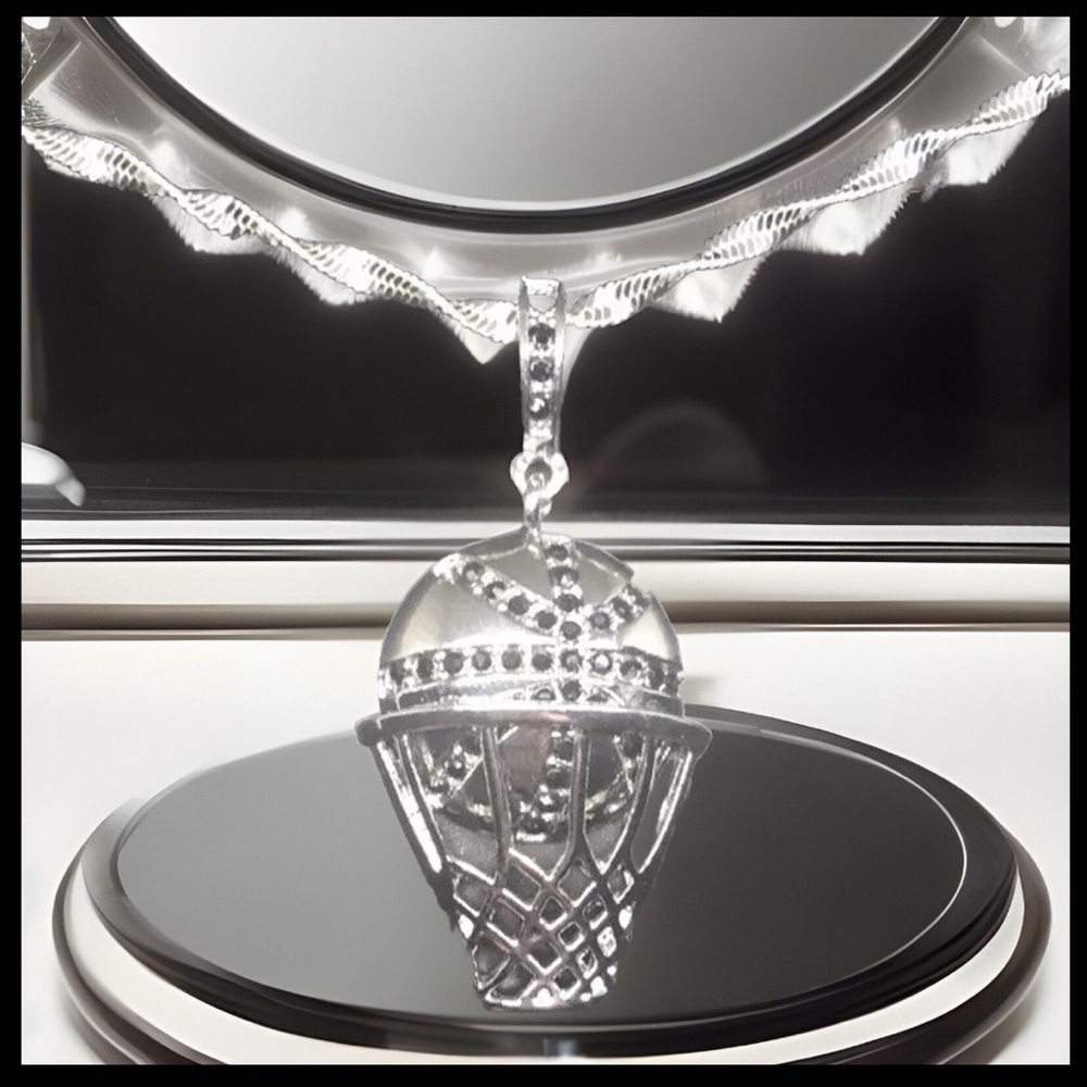STERLING SILVER  🏀 Basketball With Hoop Pendant & SS925 Necklace